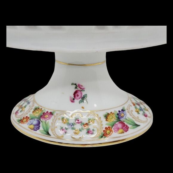 Dresden Schumann Bavaria Candy Fruit Footed Pedestal Oval Floral Bowl Compote - Picture 12 of 16